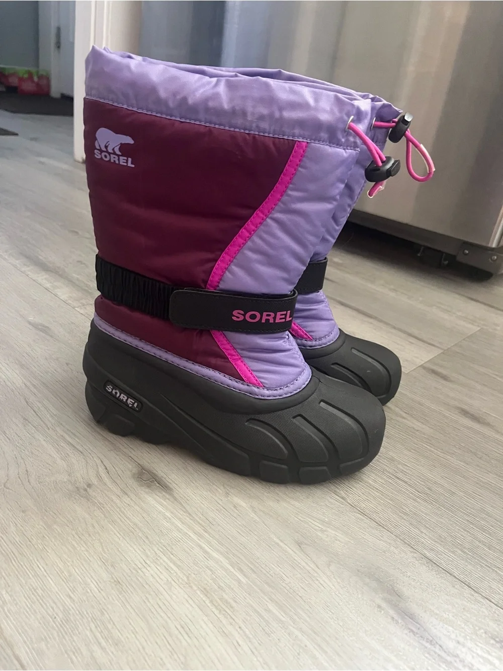 Sorel Kids Purple and Maroon Snow Boots with Black Soles